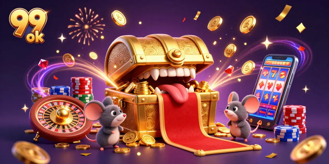 Engage with 99 ok casino treasures, featuring adventurous mice and golden riches in a vibrant scene.