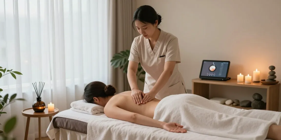 Expert 스웨디시 massage session in a tranquil spa setting with calming lighting and natural elements.
