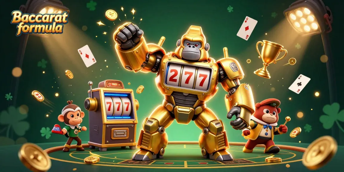 Engage with the Baccarat formula in this vibrant scene featuring dynamic game elements and a unique mech character.