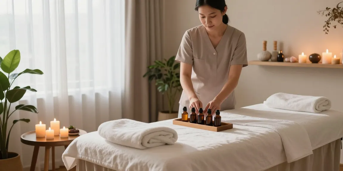 Experience relaxation in a tranquil massage room with calming scents and soft lighting.