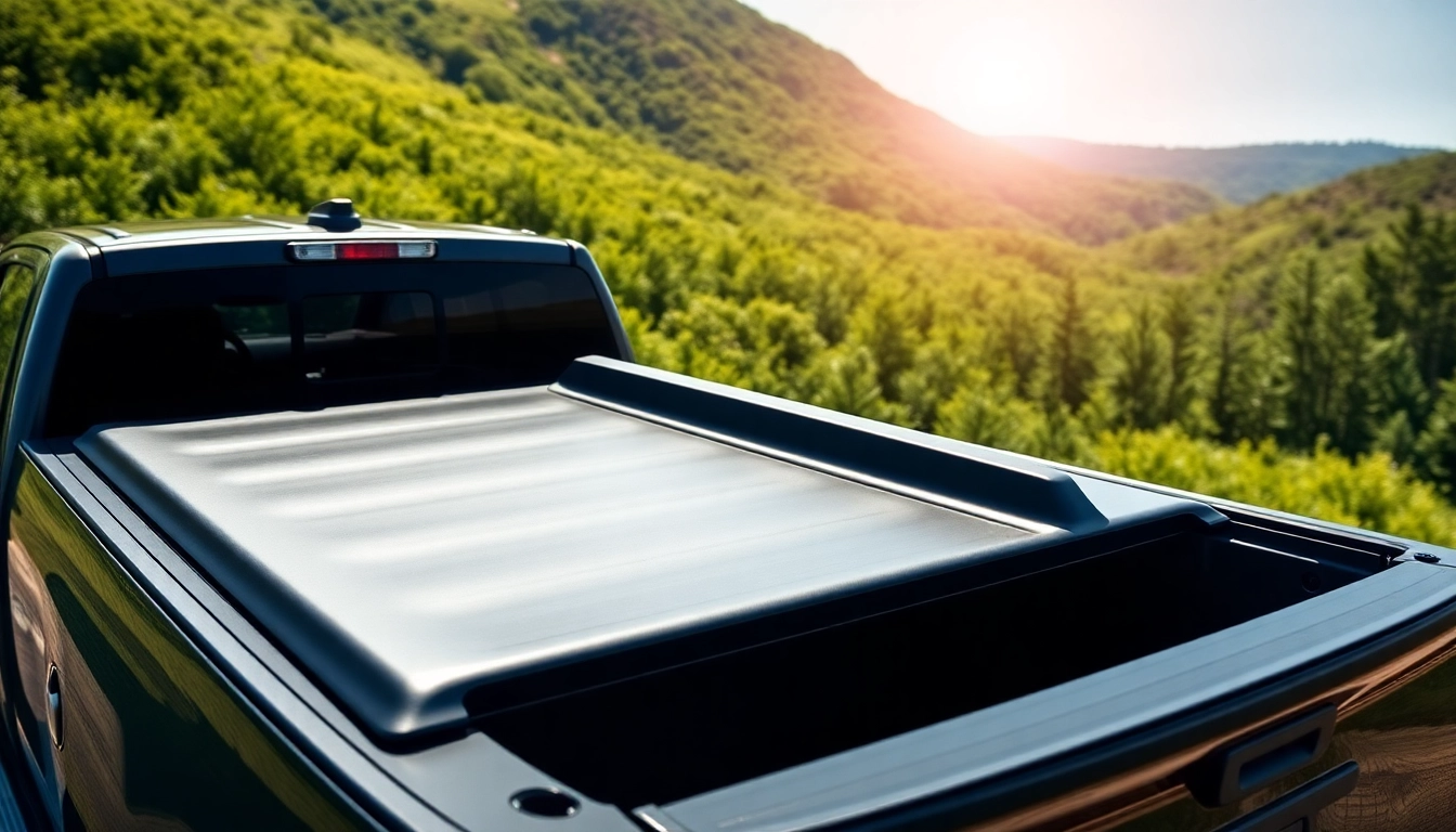 Showcasing a tonneau cover on a truck, highlighting its sleek design and outdoor utility.