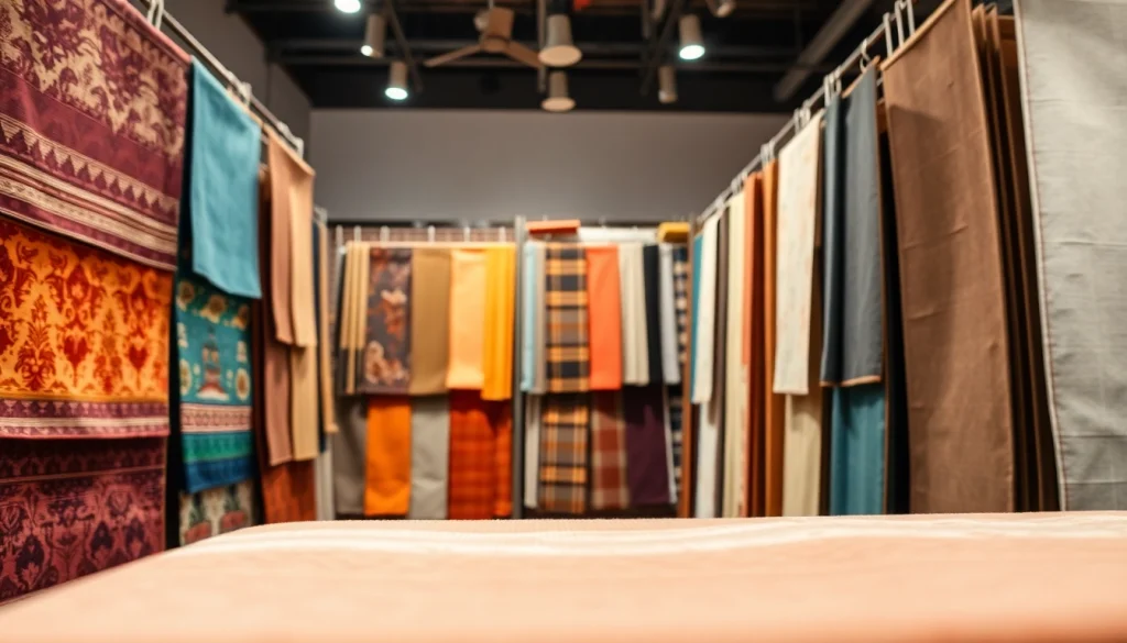 Selecteer canvas stoffen met unieke texturen en kleuren in een elegante setting.