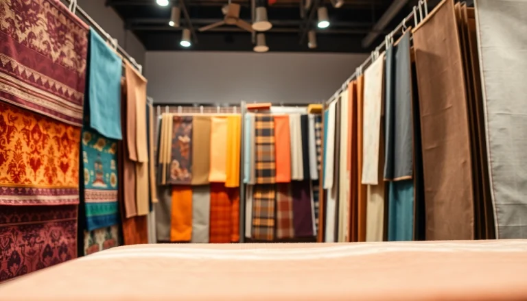 Selecteer canvas stoffen met unieke texturen en kleuren in een elegante setting.