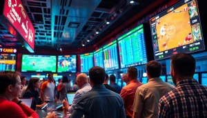 Engage with the best sportsbooks Brazil in a lively sports betting lounge filled with diverse bettors.