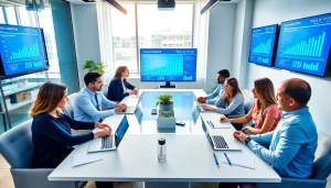 Maximize engagement with the smm reseller panel as professionals strategize in a modern office.