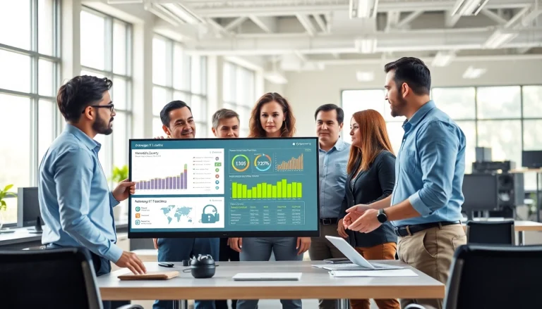 Engaged professionals discussing managed IT service solutions in a modern office setting.