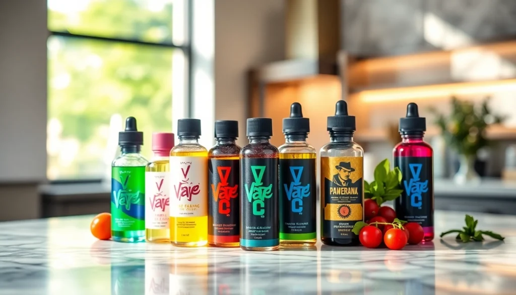 Oxva Liquid aromatische Flaschen stilvoll angeordnet auf einem Marmorarbeitsplatz.