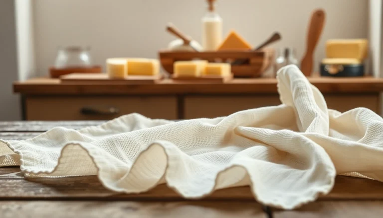 Kaasdoek elegantly draped, showcasing its texture and artisanal quality in a cozy kitchen.