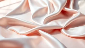 Bekijk satijnstof met een glanzend oppervlak en soepele textuur op een elegante ondergrond.