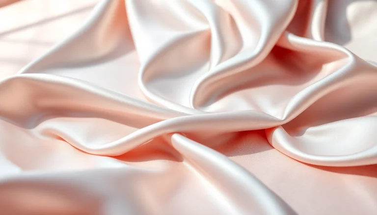 Bekijk satijnstof met een glanzend oppervlak en soepele textuur op een elegante ondergrond.