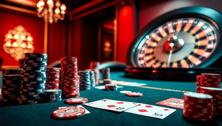 Play poker at https://jun88buzz.info/ with vibrant chips and elegant cards at a luxurious casino table.
