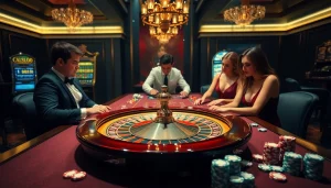 Experience luxurious gambling excitement at https://thabetc.net/ with players at an elegant roulette table.