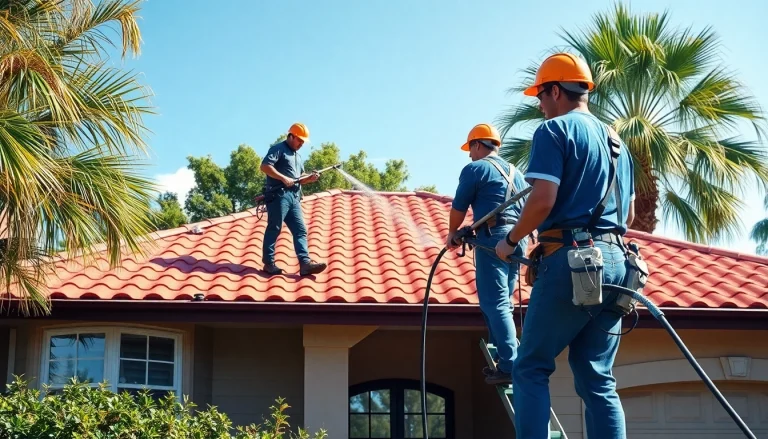 Roof cleaning service in Kissimmee, FL, showcasing professionals restoring a home's roof.
