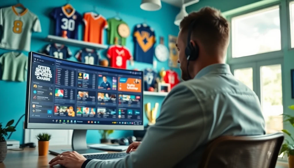 Evaluating top sports betting sites Canada in a modern office with sports memorabilia.