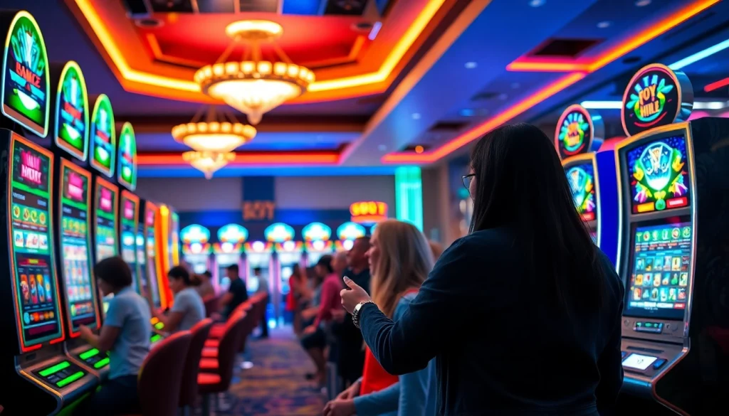 Engaged players enjoying the exciting slot hoki machines in a vibrant casino atmosphere.