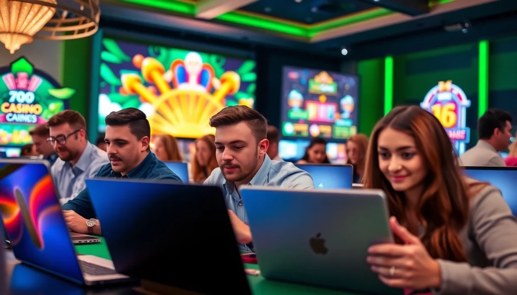 Engaging players enjoying games at Canadian casinos online with excitement and energy.