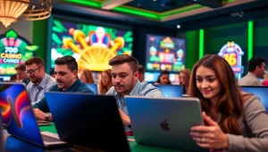 Engaging players enjoying games at Canadian casinos online with excitement and energy.