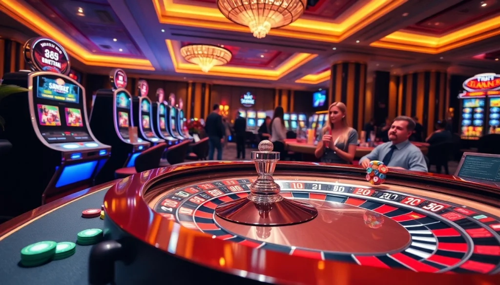 Engaging casino experience with vibrant gaming tables and modern slot machines at Lc88.media
