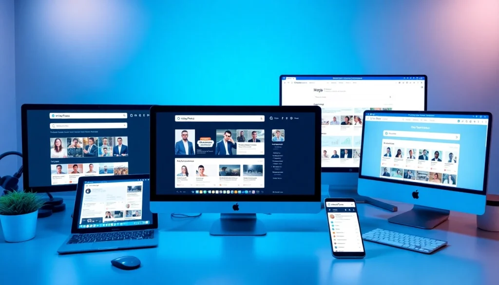 Comparison of OnlyFans search engines featuring modern interfaces and creator profiles in a digital workspace.