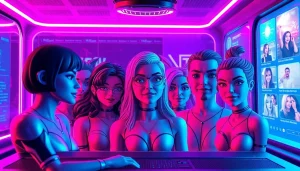 Futuristic NSFW AI character chat interface showcasing diverse customizable avatars.