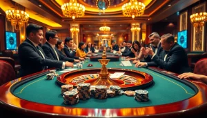 Experience the excitement of RIKVIP at a luxurious casino gaming table with poker chips and cards.