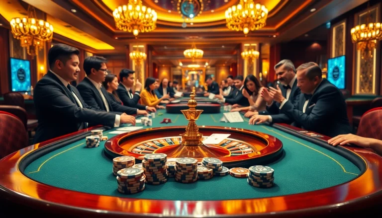 Experience the excitement of RIKVIP at a luxurious casino gaming table with poker chips and cards.