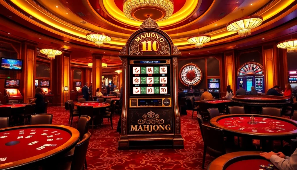 Rasakan sensasi demo mesin slot Mahjong dengan meja kasino yang elegan dan suasana yang dinamis.
