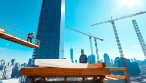 Manhattan Commercial General Contractor overseeing construction of a skyscraper in an urban setting.
