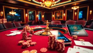 Engaging casino scene highlighting depo 5k bets with cards, chips, and roulette.