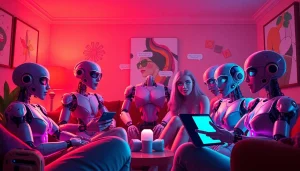Engaging NSFW AI chat interface with colorful characters, inviting atmosphere, and interactive design.