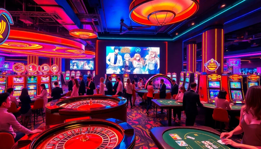 Excited players enjoying a vibrant casino atmosphere with hentai game promotions.