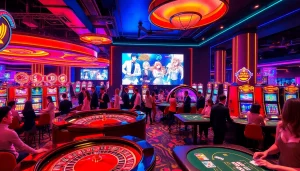 Excited players enjoying a vibrant casino atmosphere with hentai game promotions.