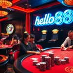 Experience the thrill of hello88 with players enjoying high-stakes poker in a luxurious casino setting.