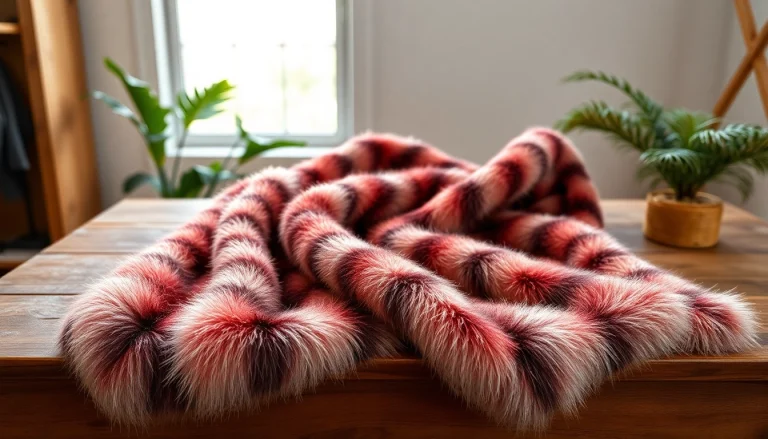 Imitatie bont stof met luxe textuur en levendige kleuren in een warme setting.