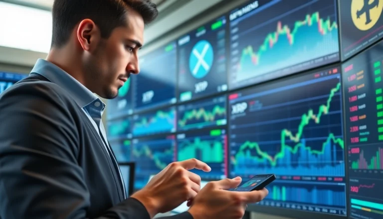 XRP price displayed on digital screens in a professional trading environment