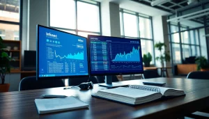 Infosec-focused office workspace with live e-commerce tracking data on screen.