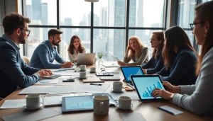 Engaging discussion on growth strategy trends in a bustling office environment.