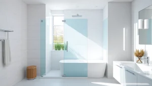 Enhance your bathroom with stylish glass shower doors in a modern setting.