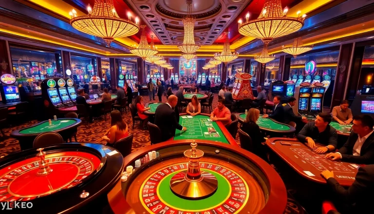 Excited gamblers at a luxury casino with games, highlighting tylekeo.asia for premier betting experiences.