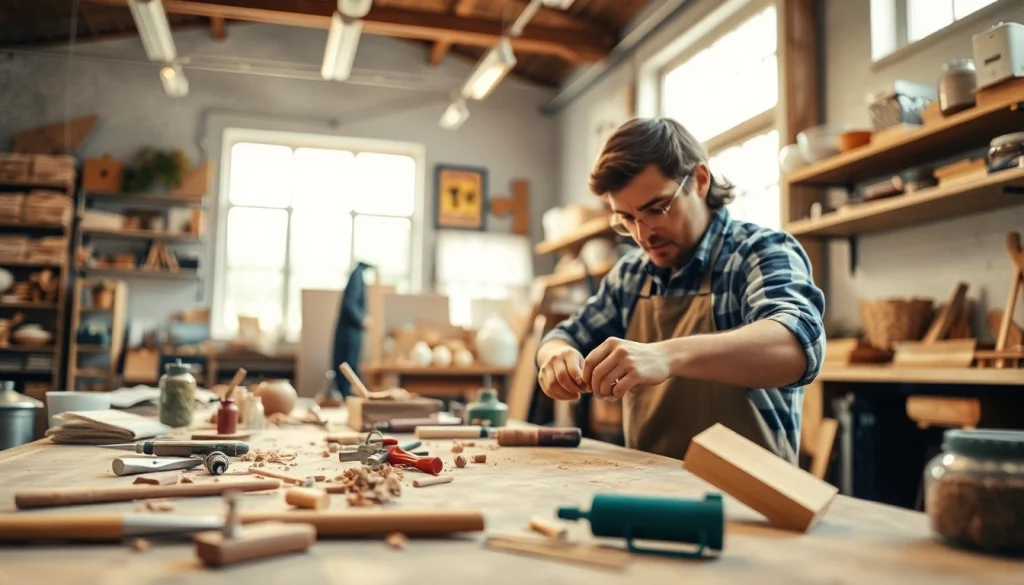 Craft training in a vibrant workshop with artisans focused on their creative projects.