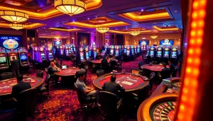 Players enjoying an exciting mm88 casino experience at vibrant poker tables and roulette wheels.