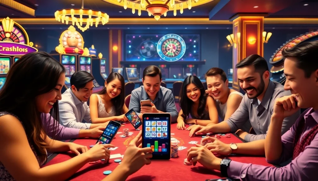 Mega888 APK mobile casino app showcased in an exciting casino atmosphere with players engaging.