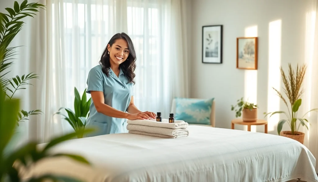 전문 치료사가 마사지를 준비하는 평온한 가정 환경의 수원출장마사지