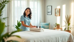 전문 치료사가 마사지를 준비하는 평온한 가정 환경의 수원출장마사지