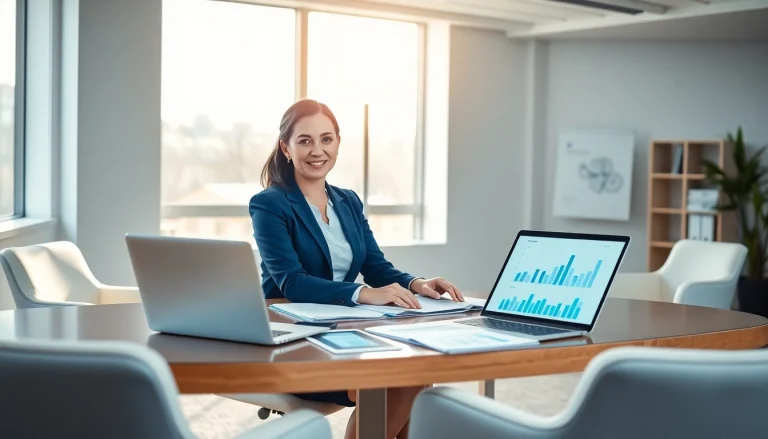 Ekspertyza księgowości w profesjonalnym biurze z dokumentami finansowymi i wykresami.