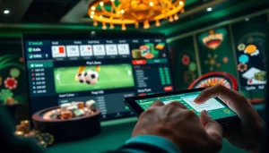 Engaging scene of online betting on situs bola online with vibrant odds and betting slips.