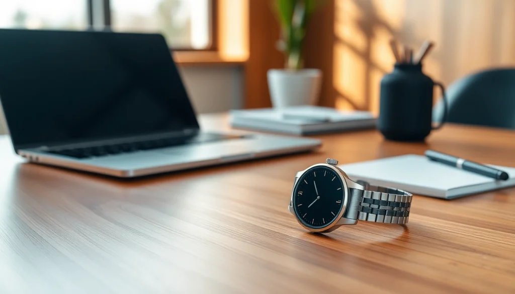 Finesse Smart Watch showcased in a sleek workspace, highlighting its advanced features.