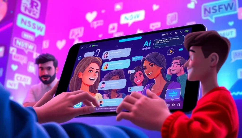 A vibrant AI chatbot interface showcasing user interaction with an engaging nsfw ai experience in a creative digital environment.