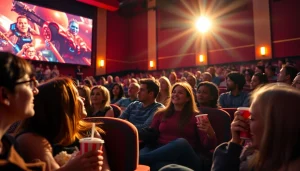 ดูหนัง ในโรงภาพยนตร์ที่เต็มไปด้วยผู้ชมมีความสุข