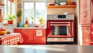 Baking with a Retro Oven showcasing vibrant colors and vintage charm in a cozy kitchen.